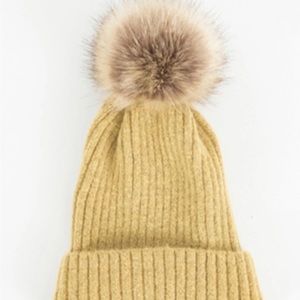 Virginia Wolf Fallon Hat Gold with snap on Pom Pom